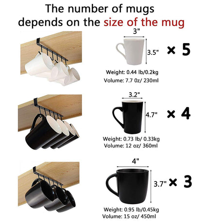 Mug Holder - Hanging Kitchen Rack - Kitchen Organizer - No Drilling Required - Utensil Holder - Cupboard V1189-WXF-260203-00254