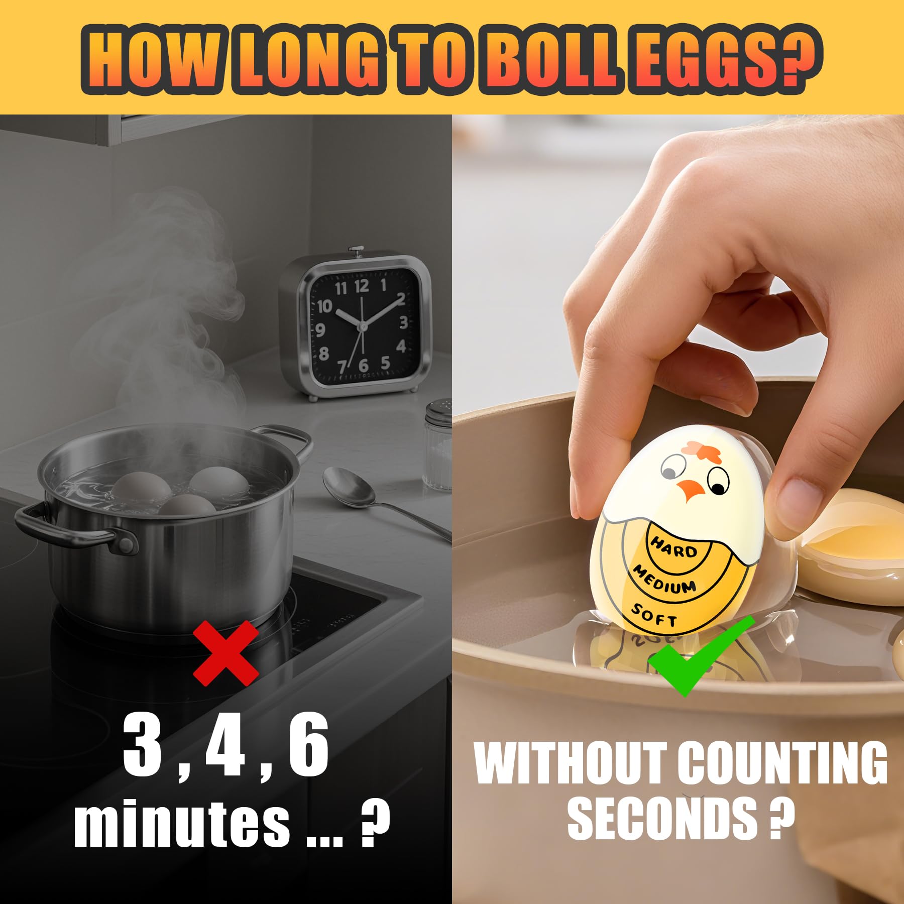 Egg Timer - Cook Along Egg Timer - Kitchen Timer - Egg Timer - Color Change Indicator - Heat Sensitive Sensor V1189-WXF-260203-00258