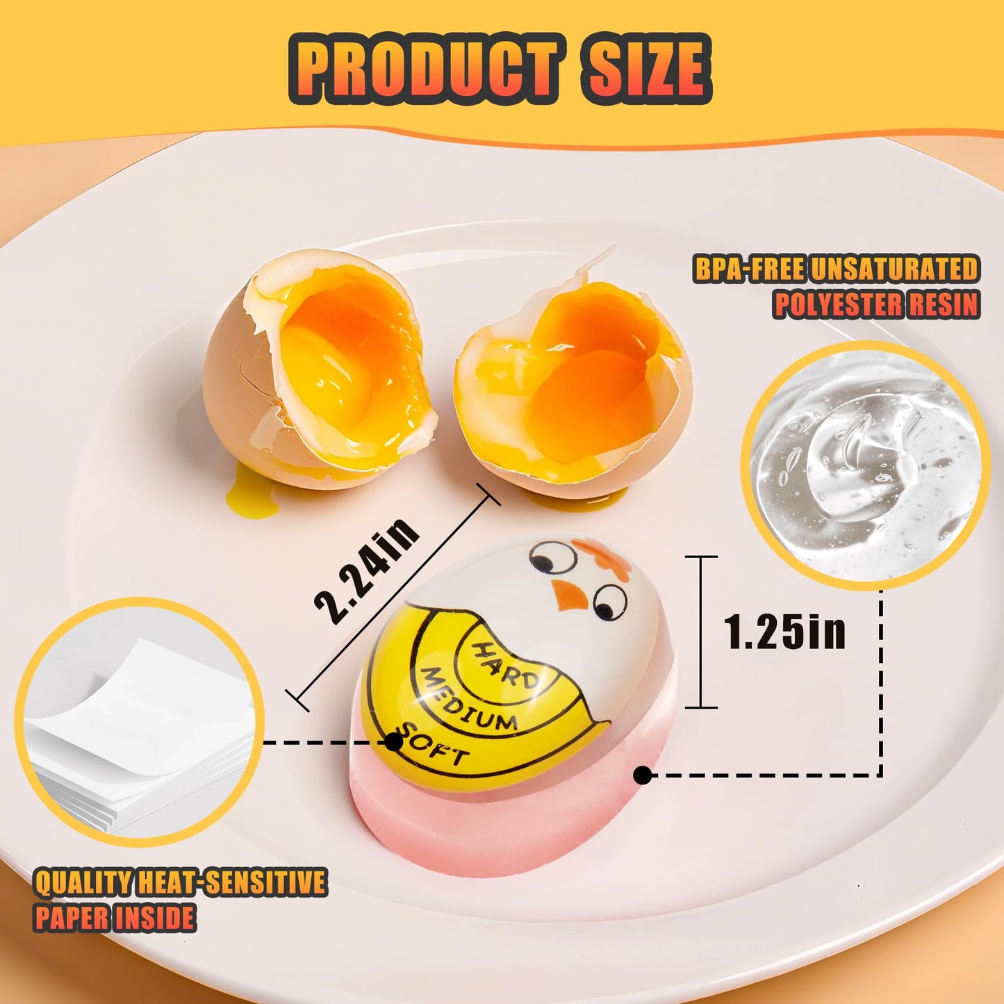Egg Timer - Cook Along Egg Timer - Kitchen Timer - Egg Timer - Color Change Indicator - Heat Sensitive Sensor V1189-WXF-260203-00258