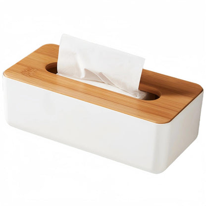 Tissue Box - Tissue Box - Tissue Holder - Tissue Box - Bamboo Lid - White - Tissue Holder - Bathroom V1189-WXF-260203-00359