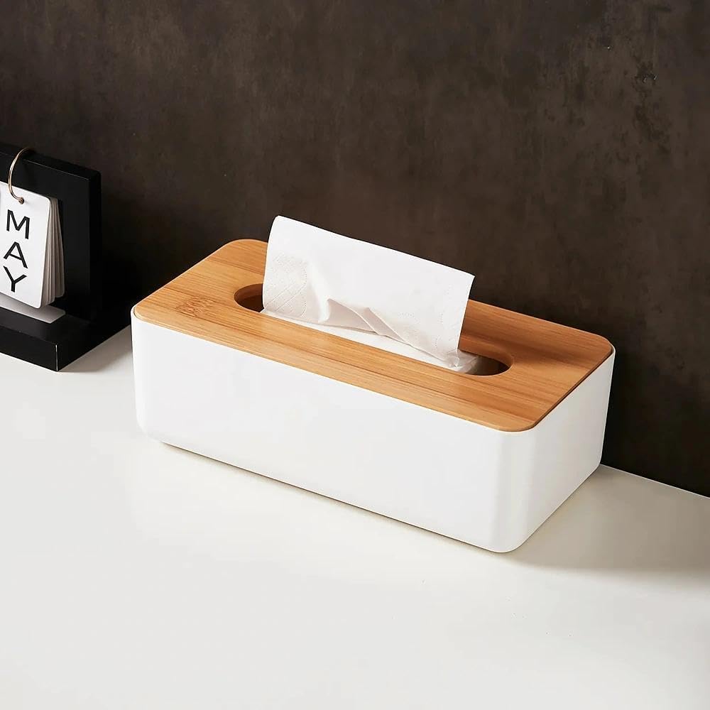 Tissue Box - Tissue Box - Tissue Holder - Tissue Box - Bamboo Lid - White - Tissue Holder - Bathroom V1189-WXF-260203-00359