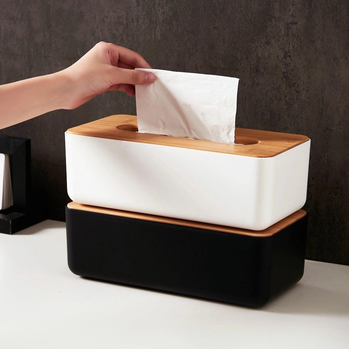 Tissue Box - Tissue Box - Tissue Holder - Tissue Box - Bamboo Lid - White - Tissue Holder - Bathroom V1189-WXF-260203-00359