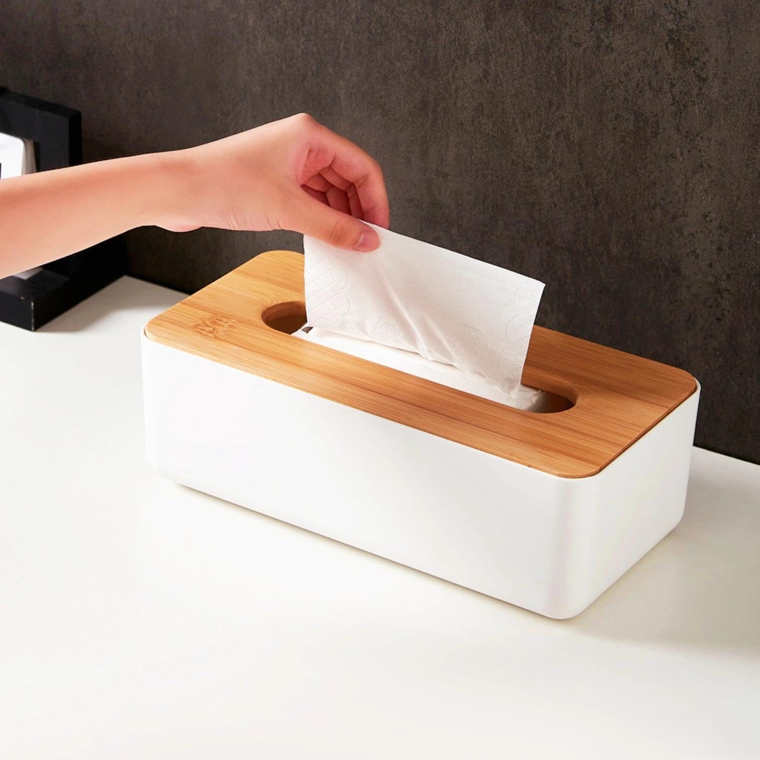 Tissue Box - Tissue Box - Tissue Holder - Tissue Box - Bamboo Lid - Black - Tissue Holder - Bathroom V1189-WXF-260203-00360