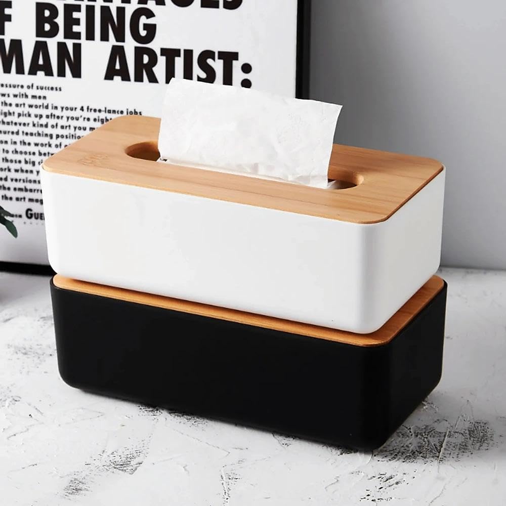 Tissue Box - Tissue Box - Tissue Holder - Tissue Box - Bamboo Lid - Black - Tissue Holder - Bathroom V1189-WXF-260203-00360