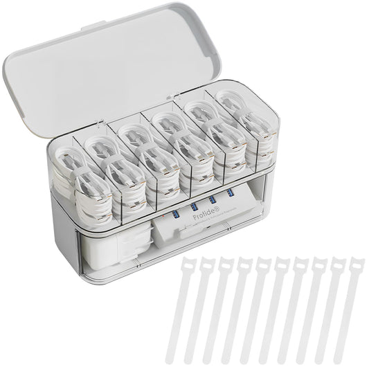 Cable organizer - Charger organizer - Cable box - Desk organizer - Storage box with compartments - Office V1189-WXF-260203-00388