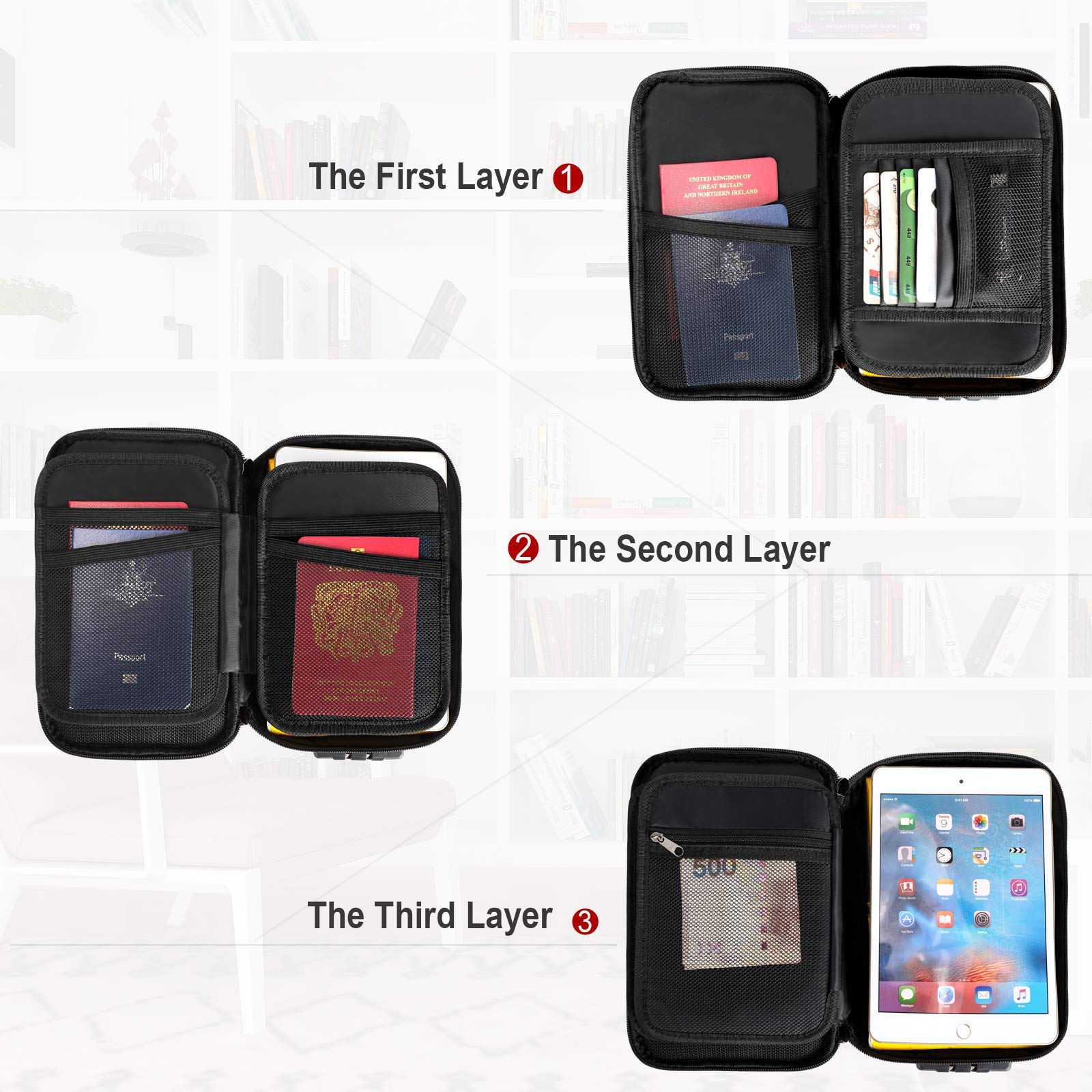 Document Organizer - Storage Bag with Combination Lock - Travel Folder - Documents - Passport Holder - Office V1189-WXF-260203-00403