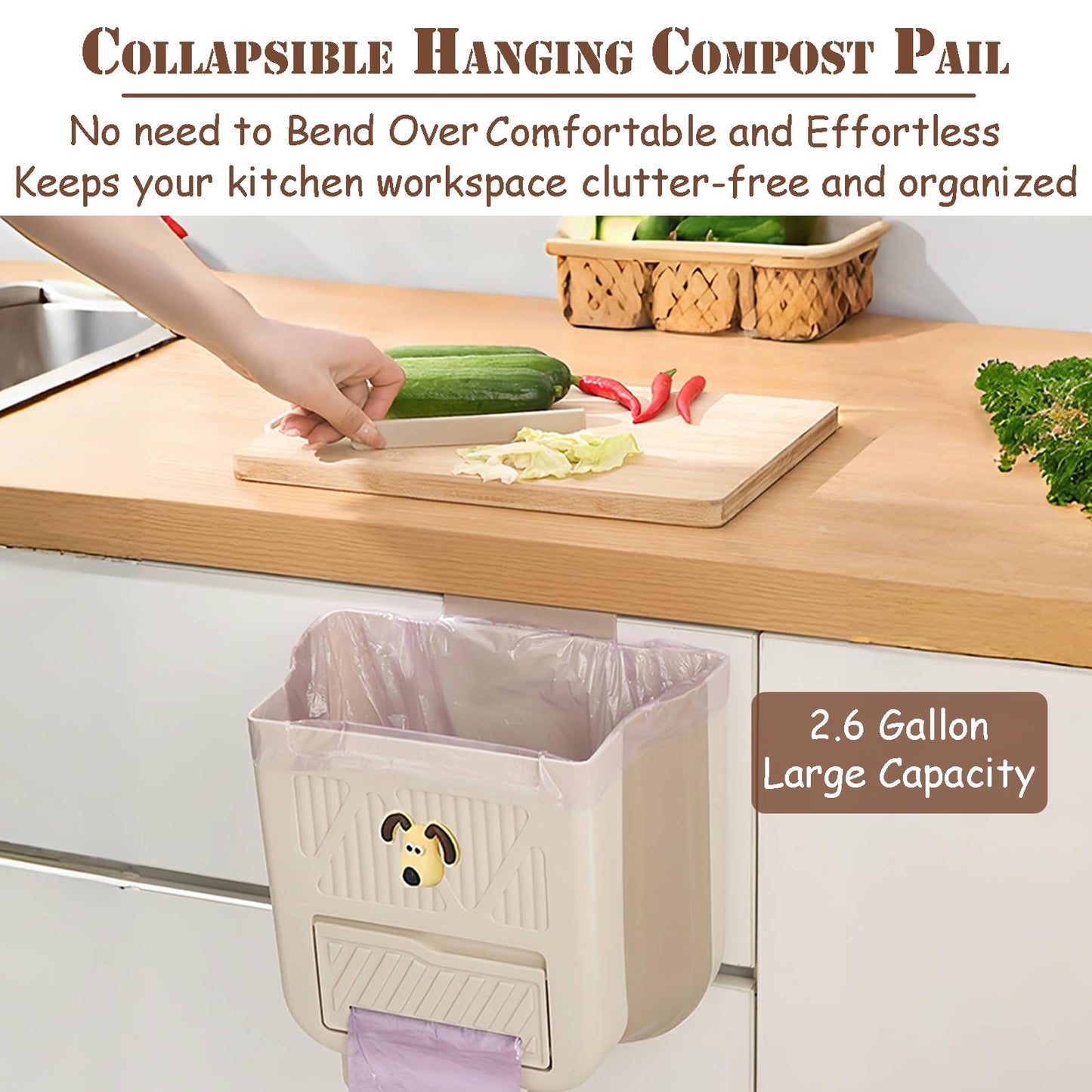 Hanging Waste Bin - Foldable Waste Bin - Kitchen Accessories - Organic Waste Bin - Countertop Waste Bin - V1189-WXF-260203-00404