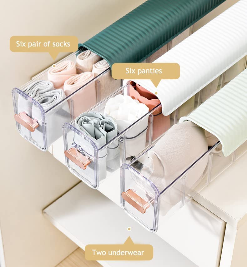 Underwear organizer - Sock organizer - Wardrobe organizer - Wall mounted - No drilling - Storage box with 6 V1189-WXF-260203-00426