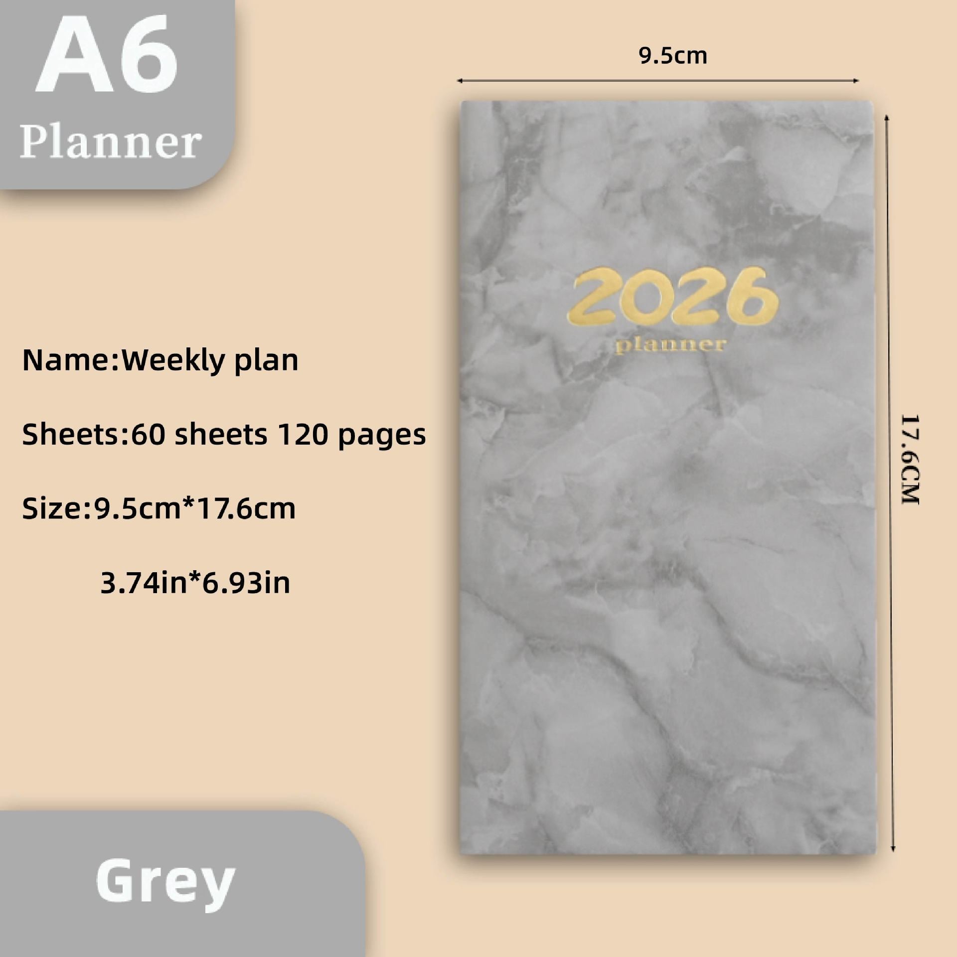 Pocket diary 2026 - A6 diary - Weekly planner - Yearly planner - Organizer - Planner book - 2026 diary for V1189-WXF-260203-00444