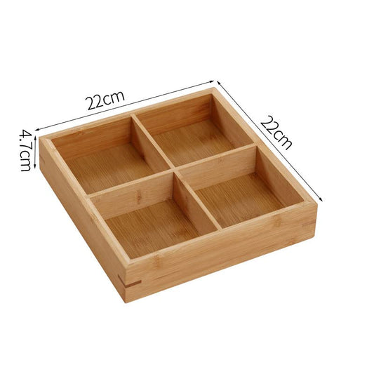Drawer Organizer - 4-Compartment Storage Tray - Bamboo Cutlery Tray - Desk Organizer - Jewelry Box Insert - V1189-WXF-260203-00463