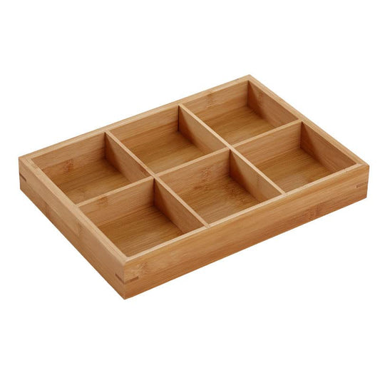 Drawer Organizer - Bamboo Tea Box - Cutlery Tray with 6 Compartments - Wooden Storage Box - Kitchen Drawer V1189-WXF-260203-00464