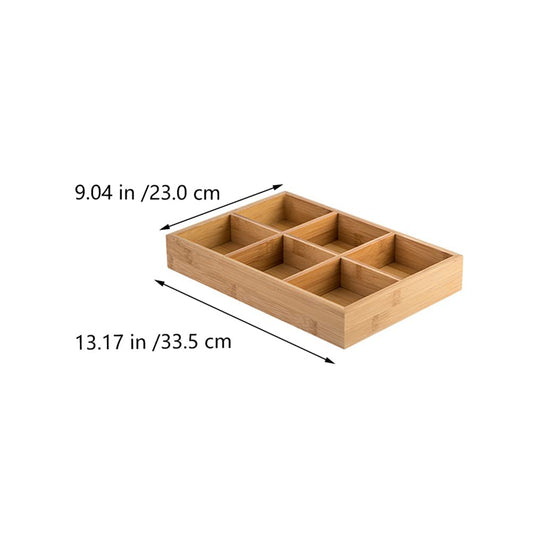 Drawer Organizer - Bamboo Tea Box - Cutlery Tray with 6 Compartments - Wooden Storage Box - Kitchen Drawer V1189-WXF-260203-00464