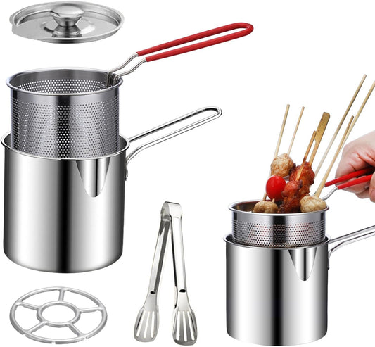 Deep Fryer - Mini Deep Fryer - Stainless Steel Oil Pan - Tempura Pan - Cooking Pan with Frying Basket - V1189-WXF-260203-00495