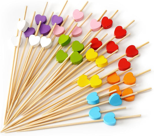 Cocktail sticks - Satay sticks - Tapas sticks - Hearts - Party supplies - Snacks - Birthday - Decoration - V1189-WXF-260203-00560