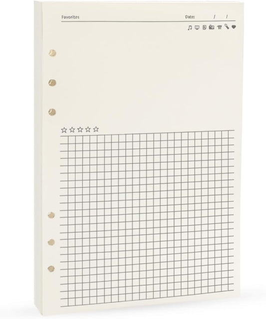 Notebook Refill A5 - Ring Binder Paper 6 Holes - Agenda Refill - Bullet Journal Paper - Refillable Notepad - V1189-WXF-260203-00574