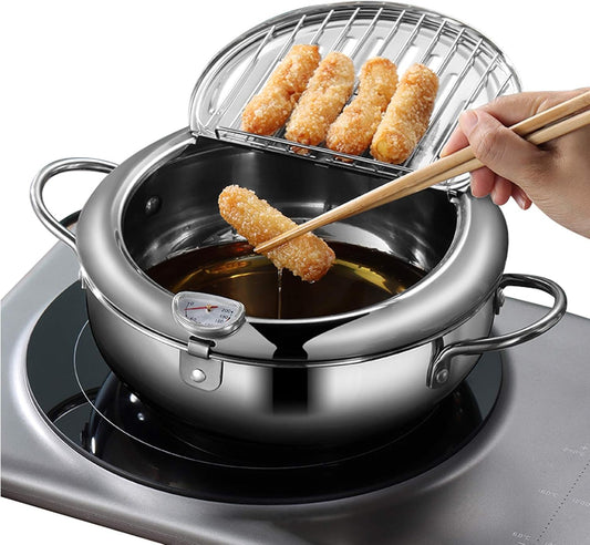 Deep fryer - Tempura pan - 24 cm - Stainless steel pan - Kitchen accessories - Japanese deep fryer - V1189-WXF-260203-00619