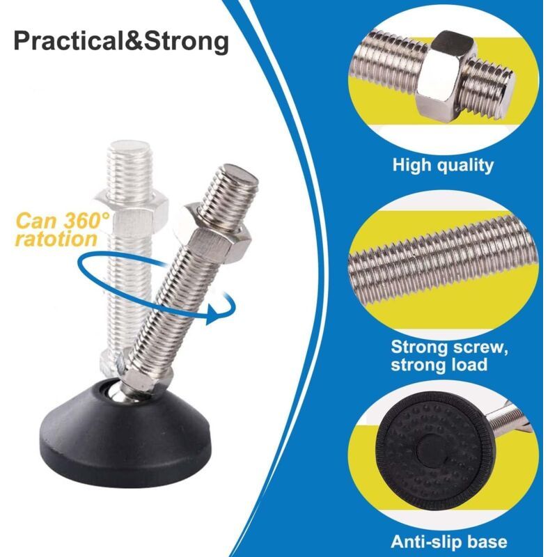 8 Pack Adjustable Leveling Feet M10 x 100 Load Capacity 500 kg Furniture Feet, Diameter 40 mm V1189-WXF-521-0002