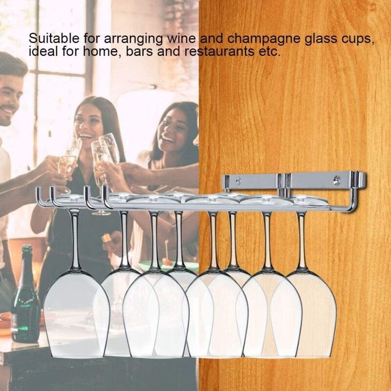Hanging Glass Holder 2 Row Chrome Stemware Rack Under Shelf V1189-WXF-521-0004