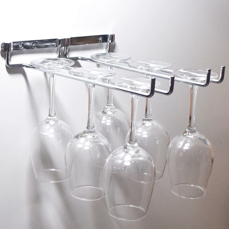 Hanging Glass Holder 2 Row Chrome Stemware Rack Under Shelf V1189-WXF-521-0004