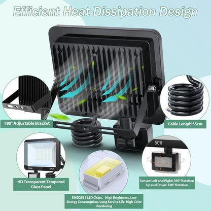 50W LED Floodlight with Motion Sensor IP67 Waterproof 5000LM 7000K Cool White V1189-WXF-521-0010