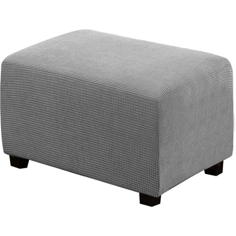 Square Ottoman Cover Soft Jacquard Stretch Footstool Cover Light Gray, Size S V1189-WXF-521-0015
