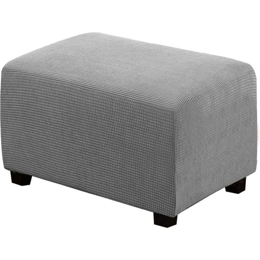 Square Ottoman Cover Soft Jacquard Stretch Footstool Cover Light Gray, Size S V1189-WXF-521-0015