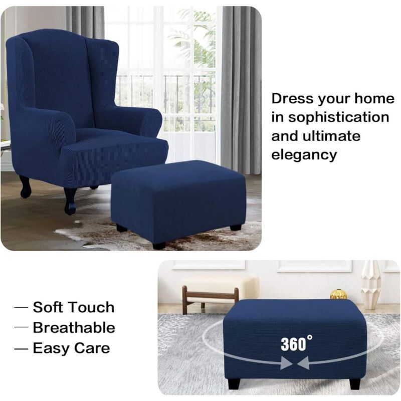 Square Ottoman Cover Soft Jacquard Stretch Footstool Cover Light Gray, Size S V1189-WXF-521-0015
