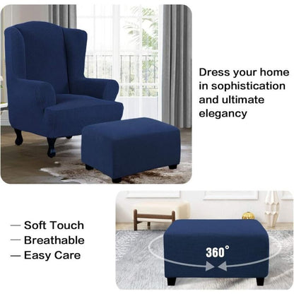 Square Ottoman Cover Soft Jacquard Stretch Footstool Cover Light Gray, Size S V1189-WXF-521-0015