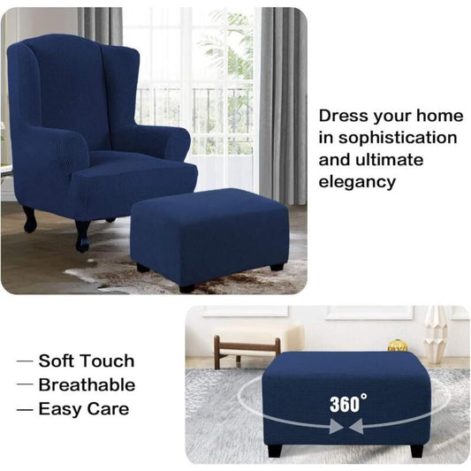 Square Ottoman Cover Soft Jacquard Stretch Footstool Cover Light Gray, Size S V1189-WXF-521-0015