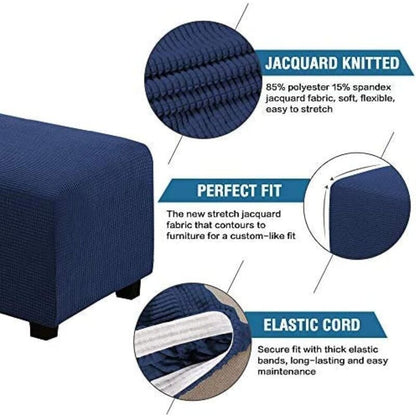 Square Ottoman Cover Soft Jacquard Stretch Footstool Cover Light Gray, Size S V1189-WXF-521-0015