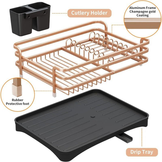 Aluminum Dish Drainer with Removable Tray Champagne Gold, 43 x 31.5 x 11 cm V1189-WXF-521-0016