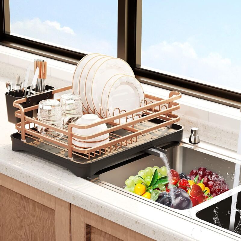 Aluminum Dish Drainer with Removable Tray Champagne Gold, 43 x 31.5 x 11 cm V1189-WXF-521-0016