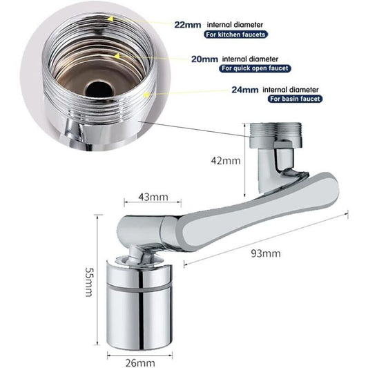 Faucet Aerator 1440 Degree Swivel Extension 2 Water Modes Universal Brass Diffuser, 20 22 24 mm V1189-WXF-521-0024