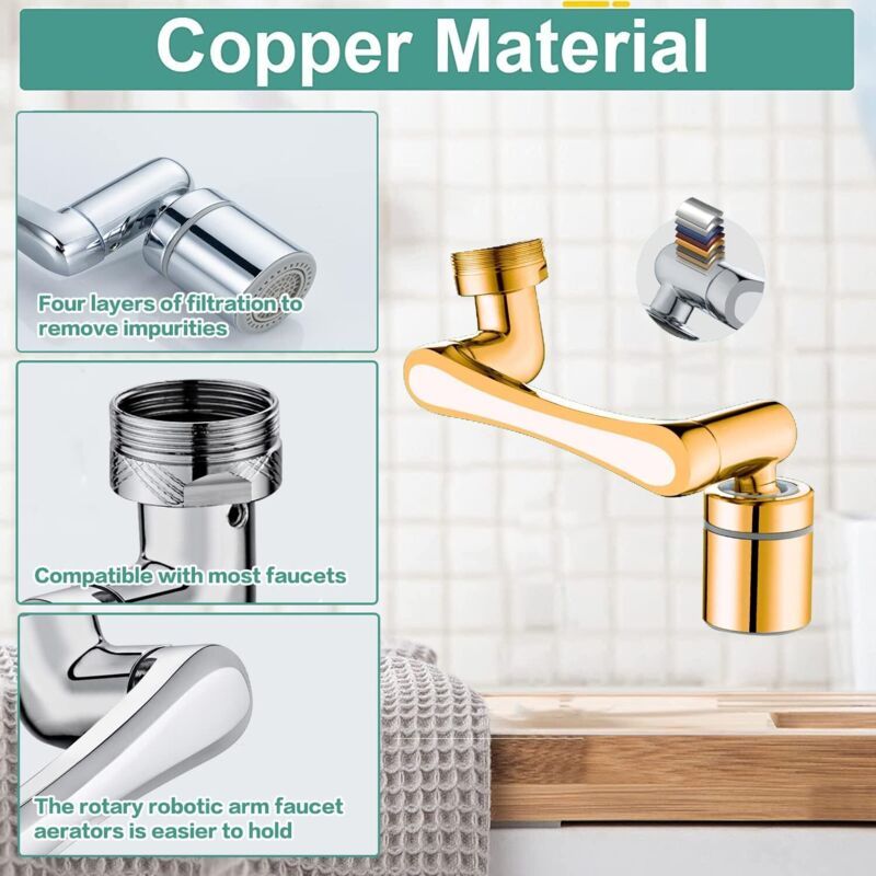 Faucet Aerator 1440 Degree Swivel Extension 2 Water Modes Universal Brass Diffuser, 20 22 24 mm V1189-WXF-521-0024