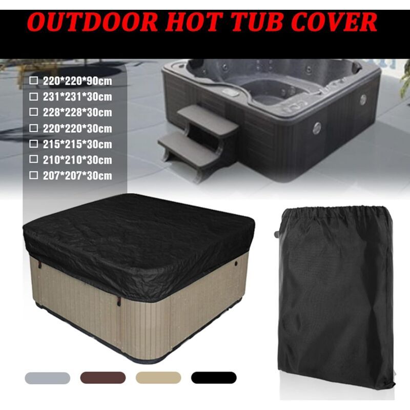 Spa Cover Square Hot Tub Cover Waterproof 190T Polyester Black, 207 x 207 x 30 cm V1189-WXF-521-0037