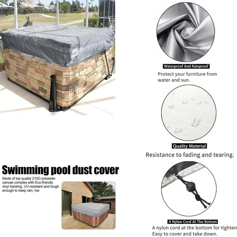 Spa Cover Square Hot Tub Cover Waterproof 190T Polyester Black, 207 x 207 x 30 cm V1189-WXF-521-0037