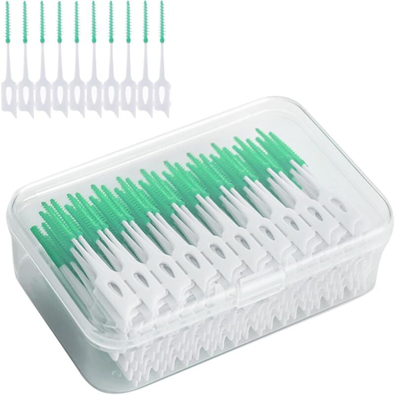 200 Pcs Interdental Floss Sticks Soft Silicone Toothbrush Green V1189-WXF-521-0038