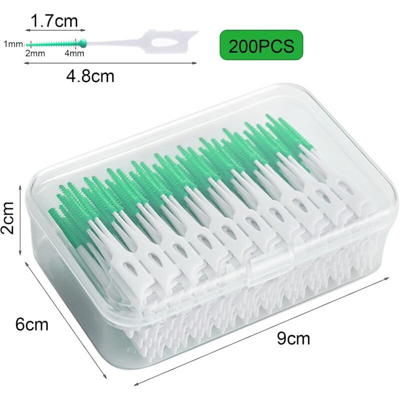 200 Pcs Interdental Floss Sticks Soft Silicone Toothbrush Green V1189-WXF-521-0038