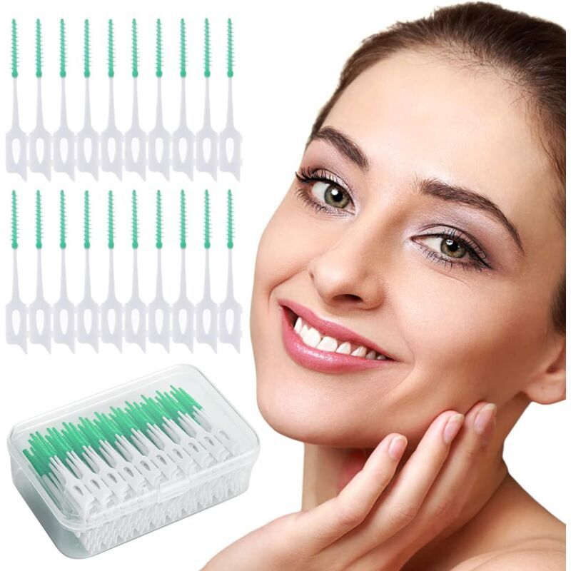 200 Pcs Interdental Floss Sticks Soft Silicone Toothbrush Green V1189-WXF-521-0038