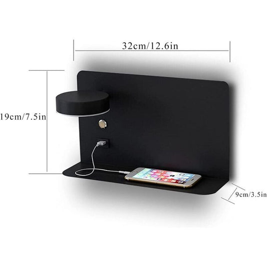 1 Pack Left Side 12W LED Reading Wall Lamp USB Charging 3 CCT Black V1189-WXF-521-0058