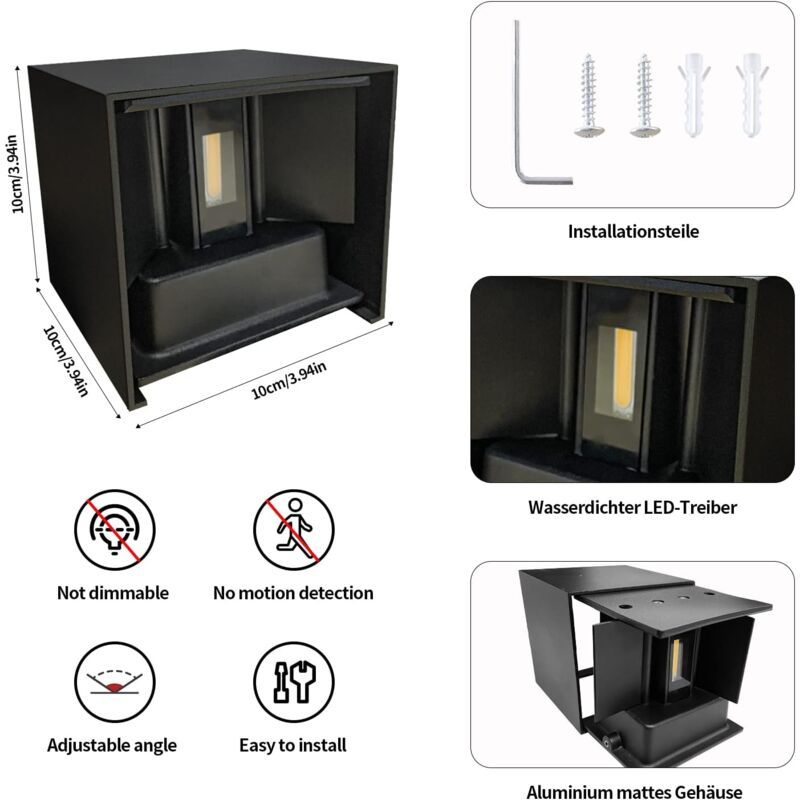 12W LED Wall Light 3000K Adjustable Beam Angle IP65 Waterproof Warm White V1189-WXF-521-0060