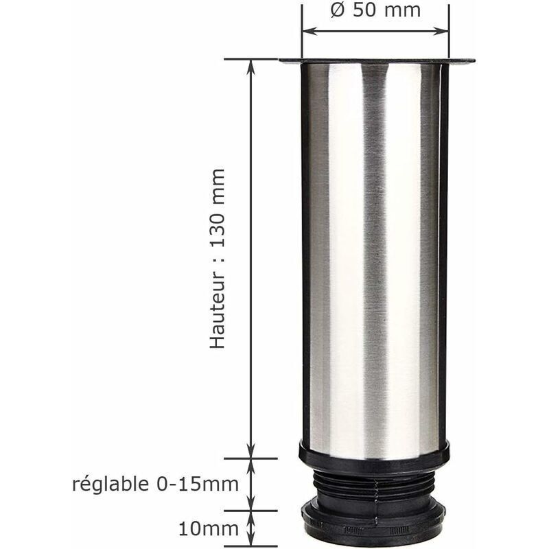 4 Pack Adjustable Furniture Legs Stainless Steel Round Sofa Table Legs, Diameter 50 mm Height 150 mm V1189-WXF-521-0066