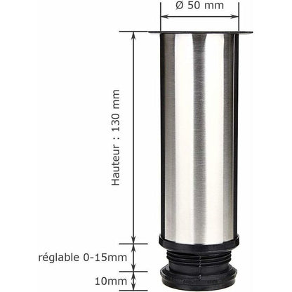4 Pack Adjustable Furniture Legs Stainless Steel Round Sofa Table Legs, Diameter 50 mm Height 150 mm V1189-WXF-521-0066