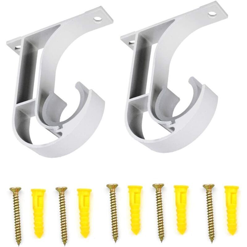 2 Pcs Curtain Rod Brackets Zinc Alloy Wall Ceiling Mount White V1189-WXF-521-0067