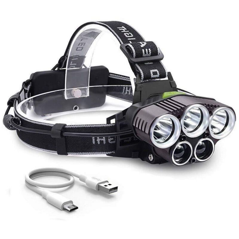 Rechargeable Headlamp 5 LED USB Head Torch 6 Modes Black V1189-WXF-521-0077