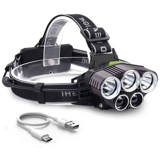 Rechargeable Headlamp 5 LED USB Head Torch 6 Modes Black V1189-WXF-521-0077