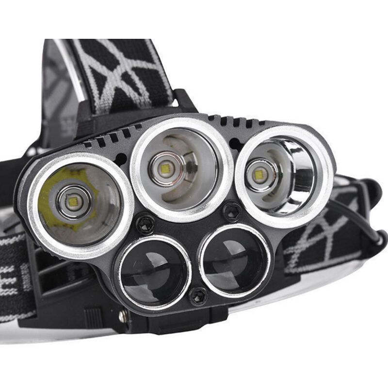 Rechargeable Headlamp 5 LED USB Head Torch 6 Modes Black V1189-WXF-521-0077