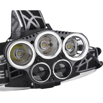Rechargeable Headlamp 5 LED USB Head Torch 6 Modes Black V1189-WXF-521-0077