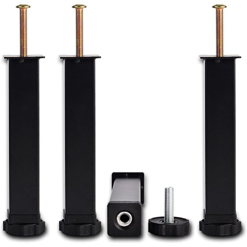 4 Pcs Screw In Metal Bed Legs Adjustable Black, 20 cm V1189-WXF-521-0084