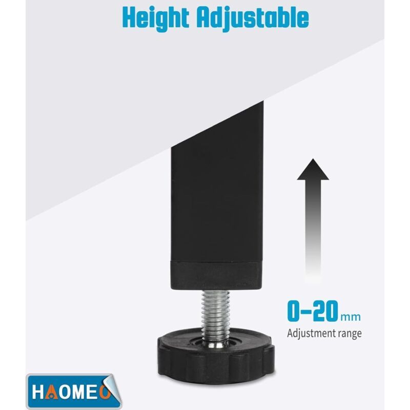 4 Pcs Screw In Metal Bed Legs Adjustable Black, 20 cm V1189-WXF-521-0084